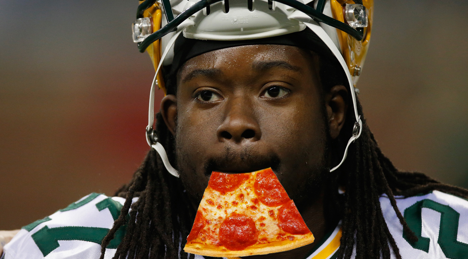 Does Eddie Lacy need a pizza to reach the end zone?
